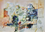 Huset på kullen  Akvarell, liten